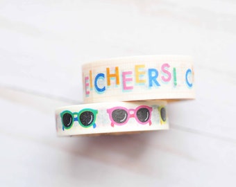 Cheers Washi Tape // 2 rolls // Summertime // Sunglasses // Rainbow // Planner Accessory // Bullet Journal // Birthday // Good Vibes Only