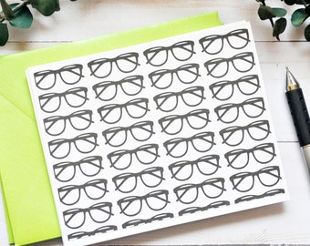 Glasses Note Cards - Set of 4 // Blank Cards // Neon Green // Retro Look // Vintage // Love Letter // Eye Glasses // Cat Eye Glasses