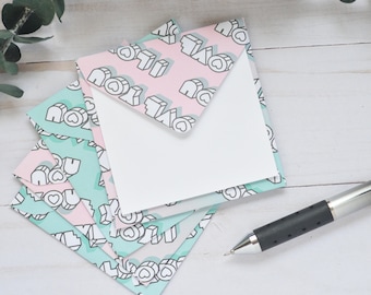 Pink & Blue I Love You Mini Cards – Set of 4 - Patterned Envelopes with Blank Inserts for Love Notes, Enclosure Cards and Scrapbooking