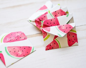 Tiny Watermelon Love Notes - Set of 10 // 1 inch x 1.5 inch // Blank Cards // Embellishment // Decoration // Fruit Stationery // Tiny Cards
