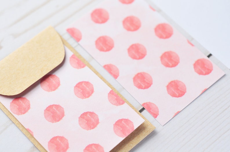 Pink Watercolor Dot Mini Card - Set of 10 // Gift Card Holder ...