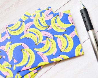 Banana Mini Cards - Set of 4 // Blank Cards // Mini Envelopes // Fruit Note Cards // Love Notes // Gift Card Holder // Enclosure Cards