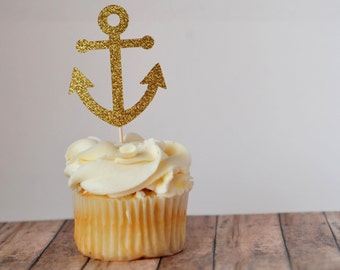 Anchor Cupcake Toppers // Cake Decoration // Party Decor // Birthday Party // Nautical // Glitter Cake Topper // Baby Shower Cake Topper