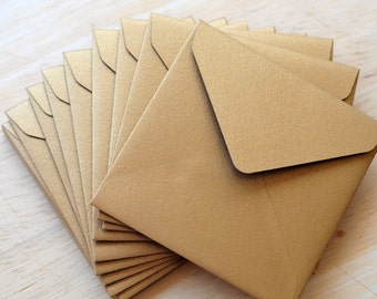 Mini Envelopes - Antique Gold // Set of 10 // Blank Cards // Love Note // Wedding Favor // Keepsake Envelope // Guestbook // Advice Card