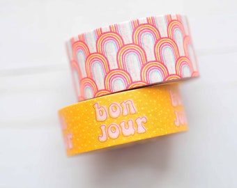 Bonjour Washi Tape // 2 Rolls // Rainbows // Love // Word Washi // Planner Accessory // Journaling // Planner Pages // Embellishment