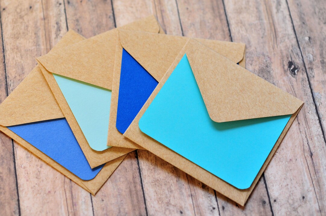 Blue Mini Notes Shades of Blue Mini Cards – Set of 4 – Blank Note Cards With Kraft ...