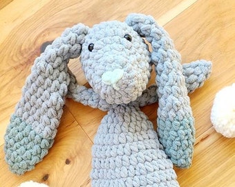 Blue Bunny Rabbit Baby Lovey, READY TO SHIP, Woodland Animal Plush, Boy nursery decor