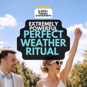 Może przedstawiać: Uśmiechnięta para na tle błękitnego nieba, kobieta unosi rękę w geście radości. Obraz zawiera tekst: "NIEZWYKLE POTĘŻNY PERFEKCYJNY RYTUAŁ POGODOWY" oraz "5000+ zadowolonych klientów."