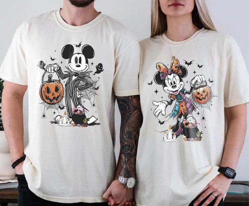 Disney Nightmare Before Christmas Musse Minnie Halloween-tröja, Jack Skellington Sally-tröja för par, läskig säsongspumpa-tröja med present bild 4