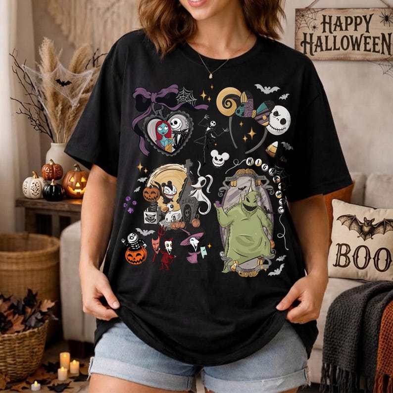 Retro Nightmare Before Christmas Shirt, Coquette Disney Halloween Tee, Oogie Boogie Bash 2026 Shirt, Jack Skellington Sally Graphic Tee Gift image 6