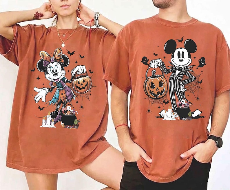 Disney Nightmare Before Christmas Musse Minnie Halloween-tröja, Jack Skellington Sally-tröja för par, läskig säsongspumpa-tröja med present bild 1