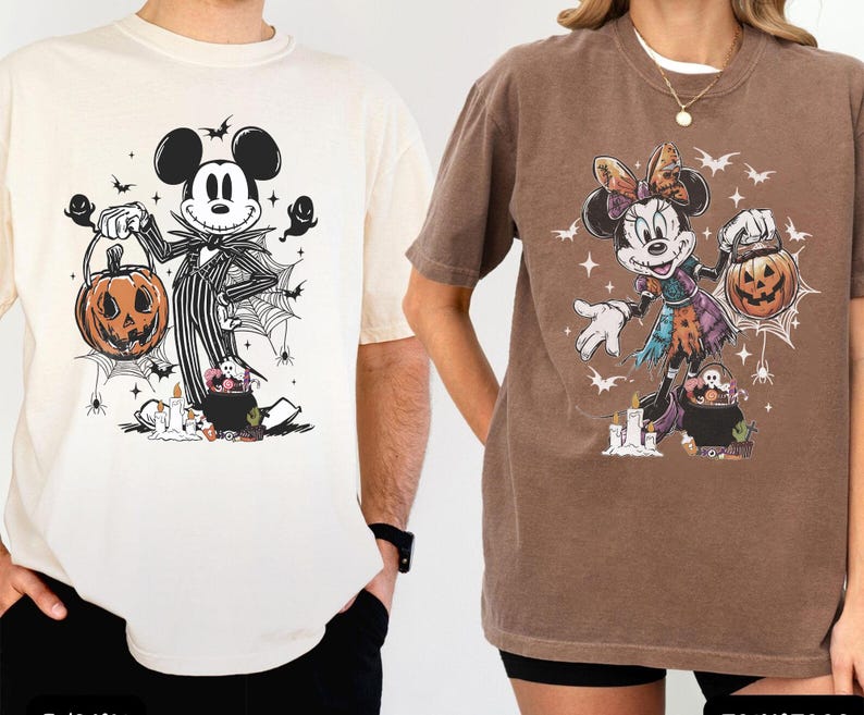 Disney Nightmare Before Christmas Musse Minnie Halloween-tröja, Jack Skellington Sally-tröja för par, läskig säsongspumpa-tröja med present bild 5