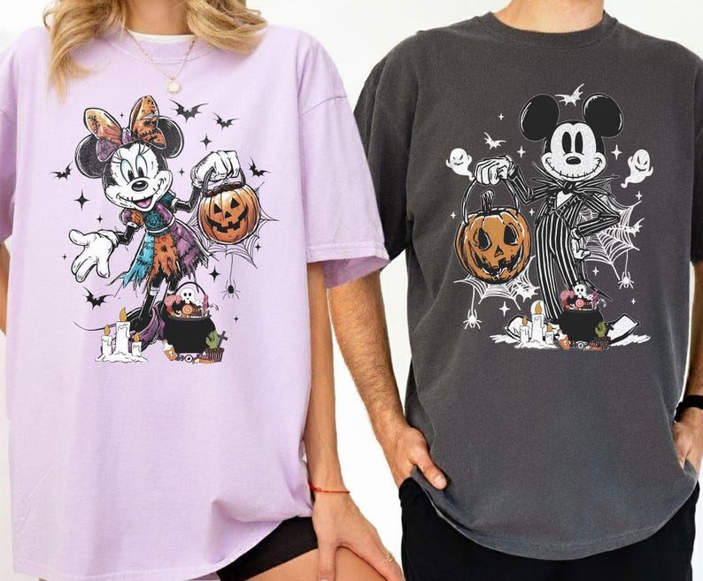 Disney Nightmare Before Christmas Musse Minnie Halloween-tröja, Jack Skellington Sally-tröja för par, läskig säsongspumpa-tröja med present bild 3