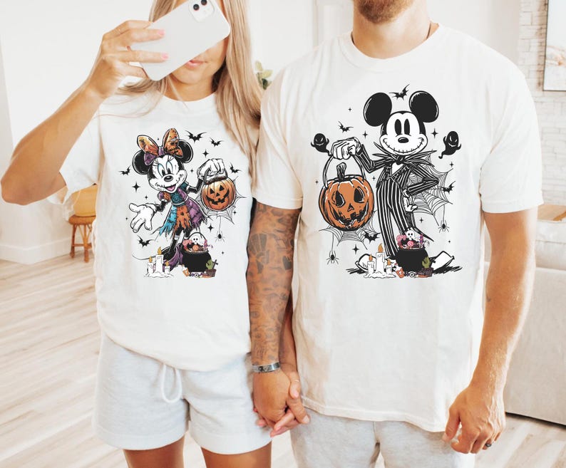Disney Nightmare Before Christmas Musse Minnie Halloween-tröja, Jack Skellington Sally-tröja för par, läskig säsongspumpa-tröja med present bild 7