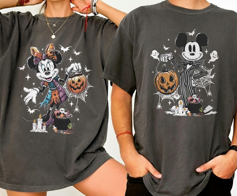 Disney Nightmare Before Christmas Musse Minnie Halloween-tröja, Jack Skellington Sally-tröja för par, läskig säsongspumpa-tröja med present bild 2