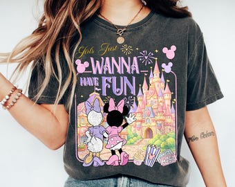 Vintage Disney Girls Just Wanna Have Fun Shirt, Retro Minnie And Daisy Besties Tee, Magic Kingdom Castle Tee, Disney Girls Trip Gift