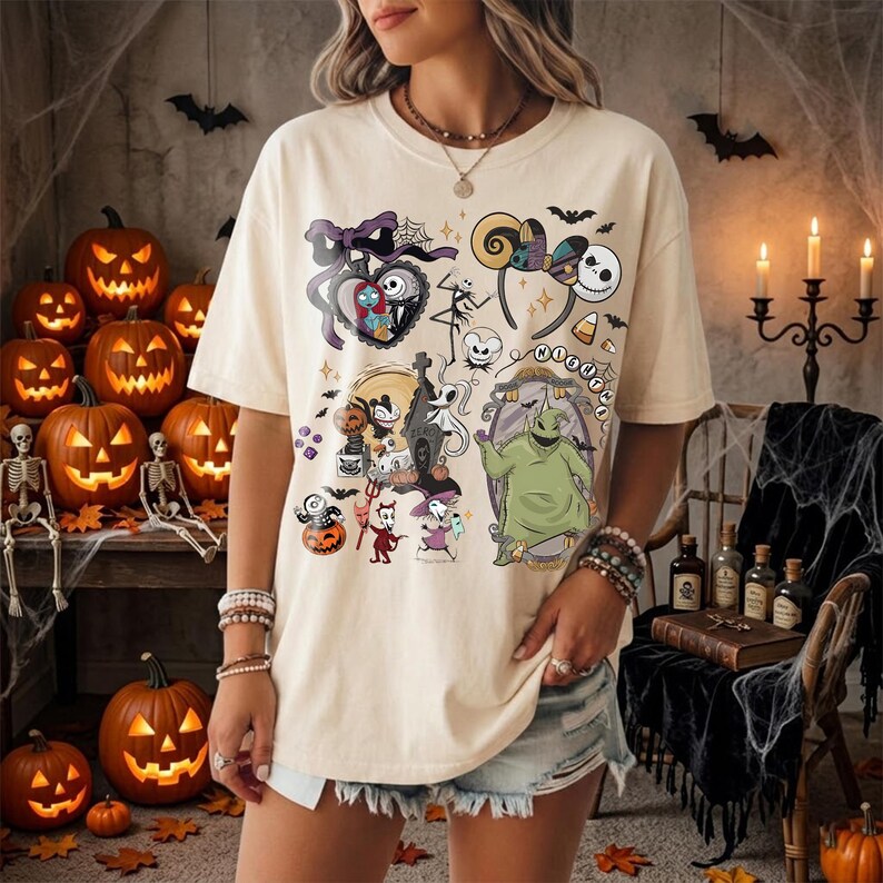 Retro Nightmare Before Christmas Shirt, Coquette Disney Halloween Tee, Oogie Boogie Bash 2026 Shirt, Jack Skellington Sally Graphic Tee Gift image 2