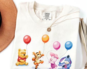 Camiseta Comfort Colors de Winnie the Pooh, camiseta de Pooh con globo, linda camiseta de Disney Friends, regalo vintage de Pooh, camiseta gráfica unisex