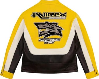 Avirex Lone Wolf Racing Leather Jacket, Genuine Cowsoft Leather, Racer Outerwear