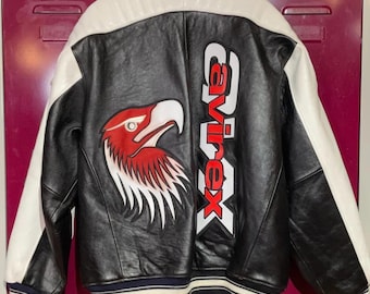 Avirex Eagle Leather Bomber Jacket, Genuine Cowsoft Leather, 90s Fashion, Streetwear Outerwear