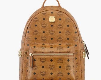 MCM Visetos Monogram Stark Side Studs Backpack, Luxury Designer Travel Bag, School Laptop Backpack.