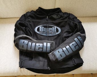 Giacca da moto in rete Buell American Motorcycles, giacca da corsa nera per motociclisti, giacca streetwear traspirante.