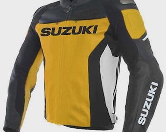 Suzuki GSX-R  Motorcycle Racing Jacket, Genuine Cowhide Leather Motorbike Riding Gear.