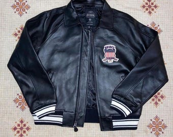 Zwart leren bomberjack van Avirex USA, rundleren bovenkleding, American Flight Icon