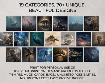 Surreal Animal Art Print Bundle | 70+ Fantasy Designs (Digital Download)