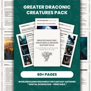 以下が含まれることがあります： Greater Draconic Creatures & Dragon Shifters Packと題されたデジタルダウンロードパック。ファンタジー作家向けの60ページ以上のワールドビルディングリソースが含まれています。ドキュメントには、表、キャラクターの説明、ドラゴンのイラストが掲載されています。