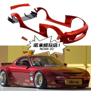 May include: A red sports car with gold rims and a body kit, plus the separate components of the body kit. The car has various decals and the text "NOMI 3D" and Chinese characters. The car is a deep red colour.