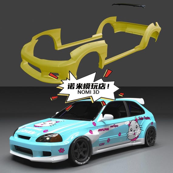 1/24 Honda Civic EK9 M&M Widebody Kit, for Fujimi 04635, Resin Car