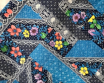 Remnant - 1970's Blue Floral Cotton Fabric