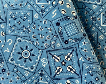 BTY - 1980's Blue Bandana Cotton Fabric from VIP Cranston