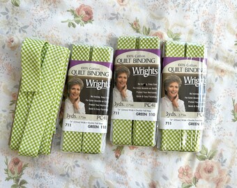 9+ yards - Vintage Green Microcheck 7/8" Quilt Binding Bundle