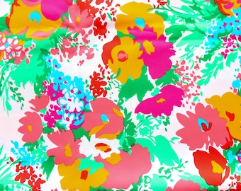 1970's Spilke's Neon Day Glo Screen Printed Floral Silky Fabric Flower Field Fashion Materials Dress or Skirt Spilke