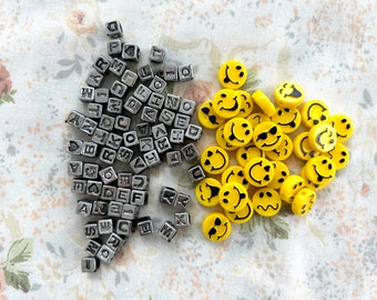 Vintage Smiley Face and Alphabet Block Beads