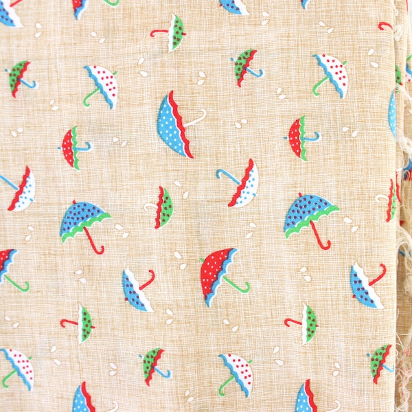 BTY - 1960's Sweet Umbrella Woven Cotton Fabric