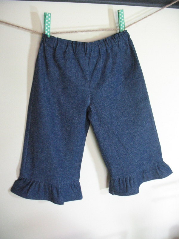Girls Ruffle Denim Capri Toddler Girls ruffled Capri Pants Etsy