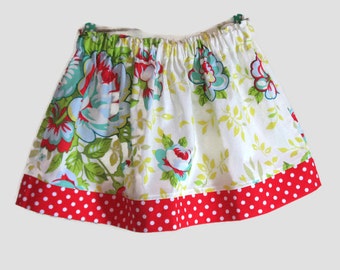 Girls Skirt Twirl Skirt Modern Floral Blue Green Yellow Roses Red Polka Dots