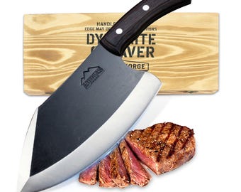 Heavy Duty Meat Cleaver High Carbon Steel Butcher Knife BBQ Kitchen Cleaver Full Tang Wood Handle Animas Forge Dynamite