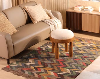 Handmade Wool Jute Kilim Rug: Custom Indian Dhurrie