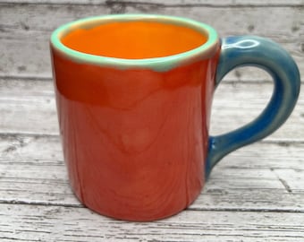 RED-ORANGE CUP - Ceramic Mug, Hand-Crafted, Cone 5 Stoneware (Electric).