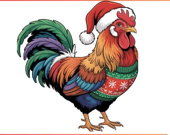 Christmas Rooster PNG, Santa Hat, Holiday Sweater (Digital Download)
