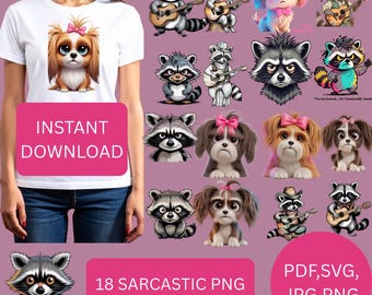 Sarcastic Raccoon PNG Bundle, Funny Dog Clipart, Western Cowboy Animal SVG (Digital Download)