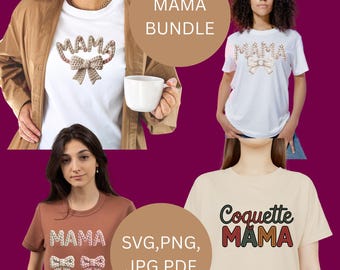 Coquette Mama SVG Bundle, Faux Knit Bow PNG (Digital Download)