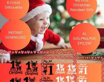 Baby's First Christmas Reindeer SVG Bundle | Cricut, Silhouette (Digital Download)