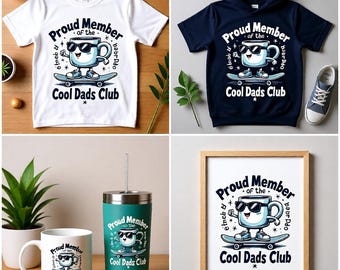 Cool Dads Club SVG Bundle, Funny Dad Shirt Design, Coffee Dad SVG PNG, Fathers Day Gift, Retro Skate Dad Clipart, Cricut Cut File