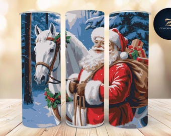 Vintage Santa Horse Tumbler Wrap PNG, Christmas Sublimation Design (Digital Download)