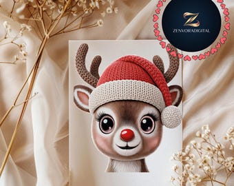 Red Nose Reindeer Clipart PNG: Rudolph Christmas File (Digital Download)